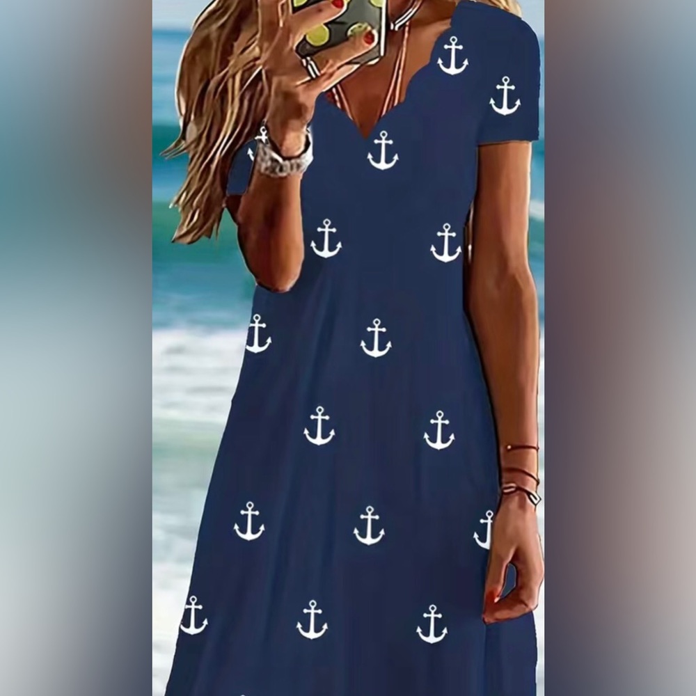 Anchor pattern dress.  Great for any occasion. Machine Washable